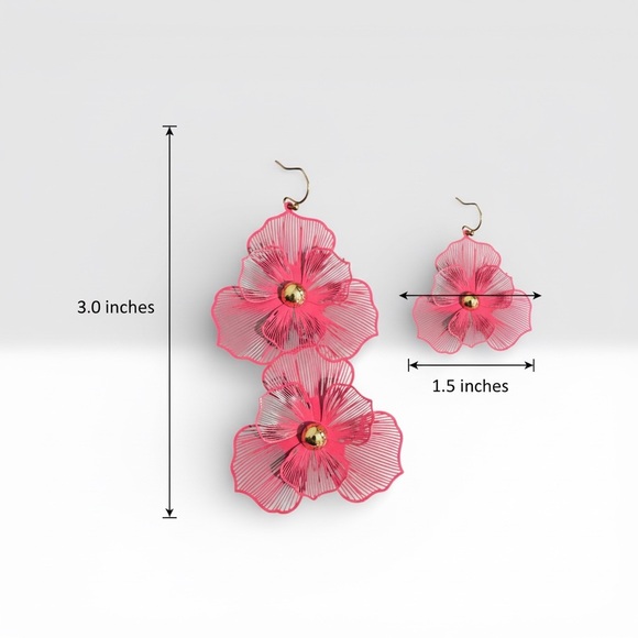 ❤️ Ashley Stewart NWT Large Pink Open-work Floral Dangle Earrings gold tone - Picture 3 of 3
